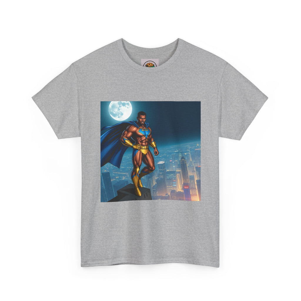 Superhero Skyline Unisex Heavy Cotton Tee, Geek Tee, Unique Gift for Comic Fans, Casual Wear, Birthday Gift, Graphic T-Shirt