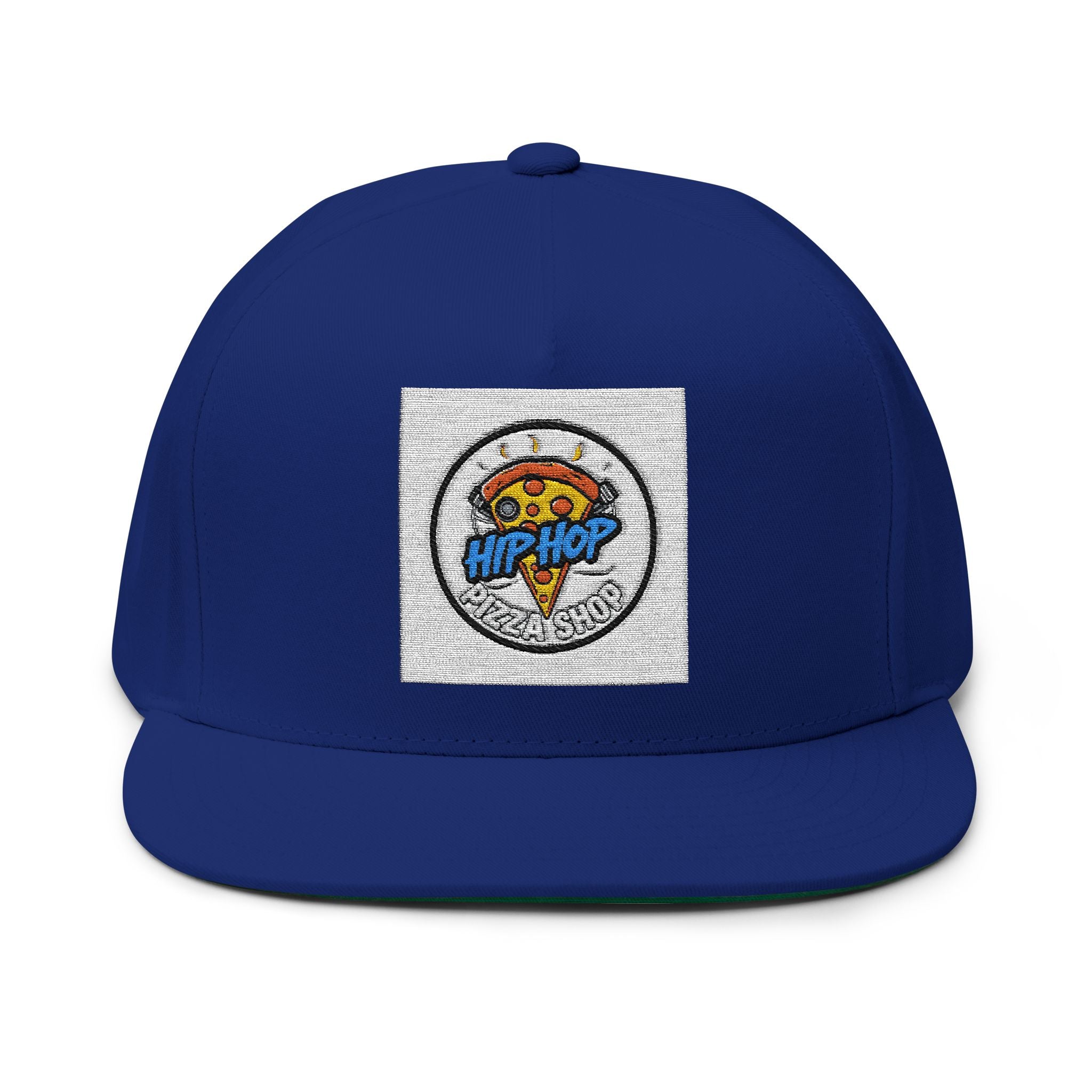 Hip Hop Pizza Flat Bill Cap, Cool Streetwear Hat, Embroidered Cap for Music Lovers, Gift for Hip Hop Fans, Trendy Urban Fashion