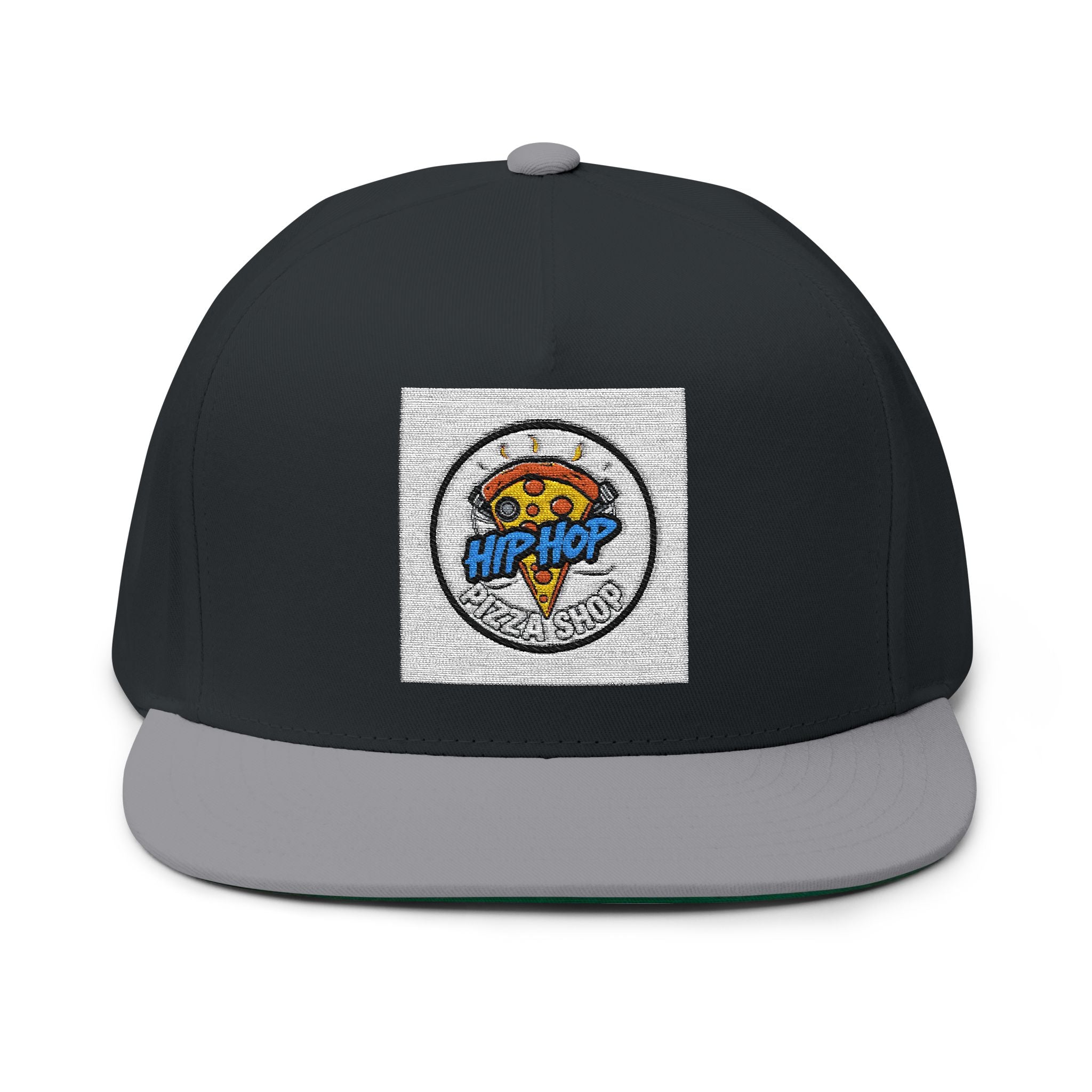 Hip Hop Pizza Flat Bill Cap, Cool Streetwear Hat, Embroidered Cap for Music Lovers, Gift for Hip Hop Fans, Trendy Urban Fashion