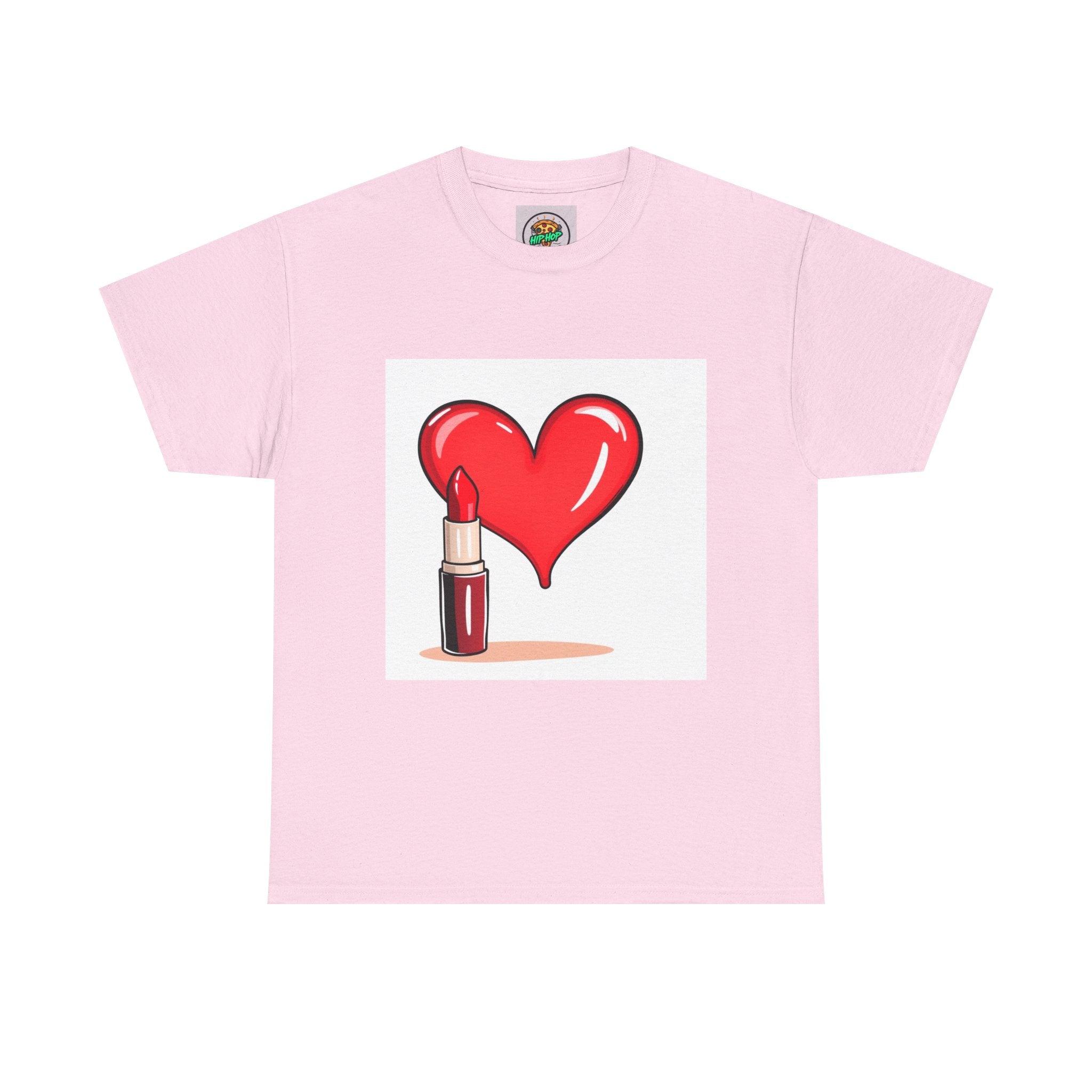 Loving Beauty Tee, Heart and Lipstick Graphic T-Shirt, Perfect Gift for Makeup Lovers, Cute Casual Wear, Valentine's Day