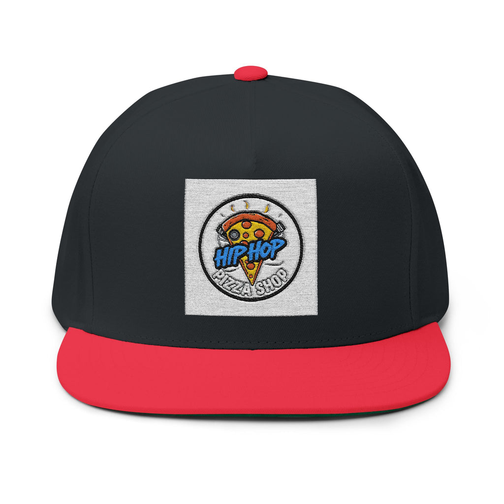 Hip Hop Pizza Flat Bill Cap, Cool Streetwear Hat, Embroidered Cap for Music Lovers, Gift for Hip Hop Fans, Trendy Urban Fashion