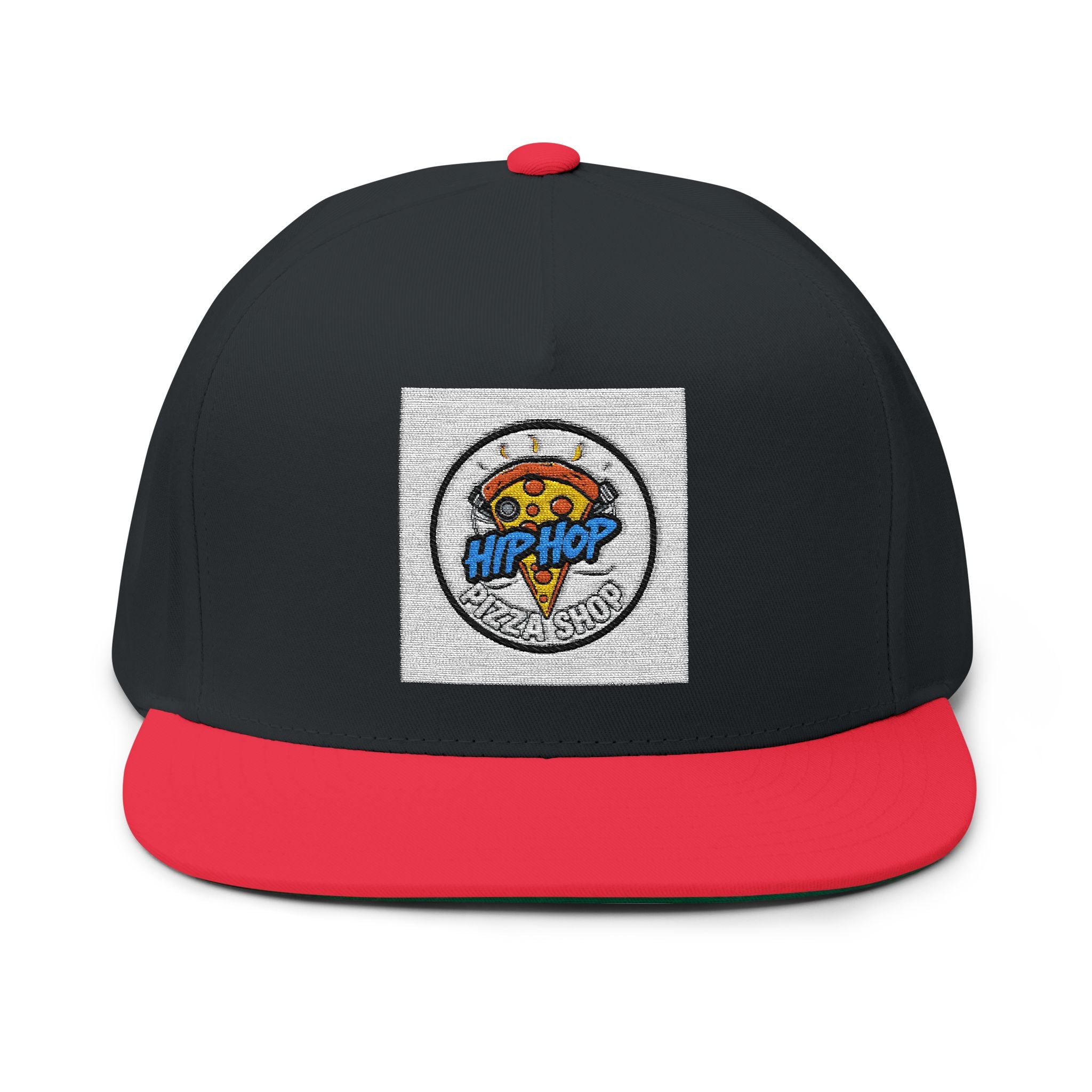 Hip Hop Pizza Flat Bill Cap, Cool Streetwear Hat, Embroidered Cap for Music Lovers, Gift for Hip Hop Fans, Trendy Urban Fashion