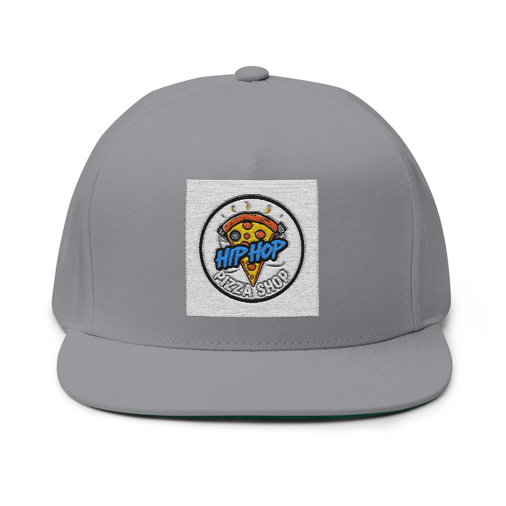 Hip Hop Pizza Flat Bill Cap, Cool Streetwear Hat, Embroidered Cap for Music Lovers, Gift for Hip Hop Fans, Trendy Urban Fashion