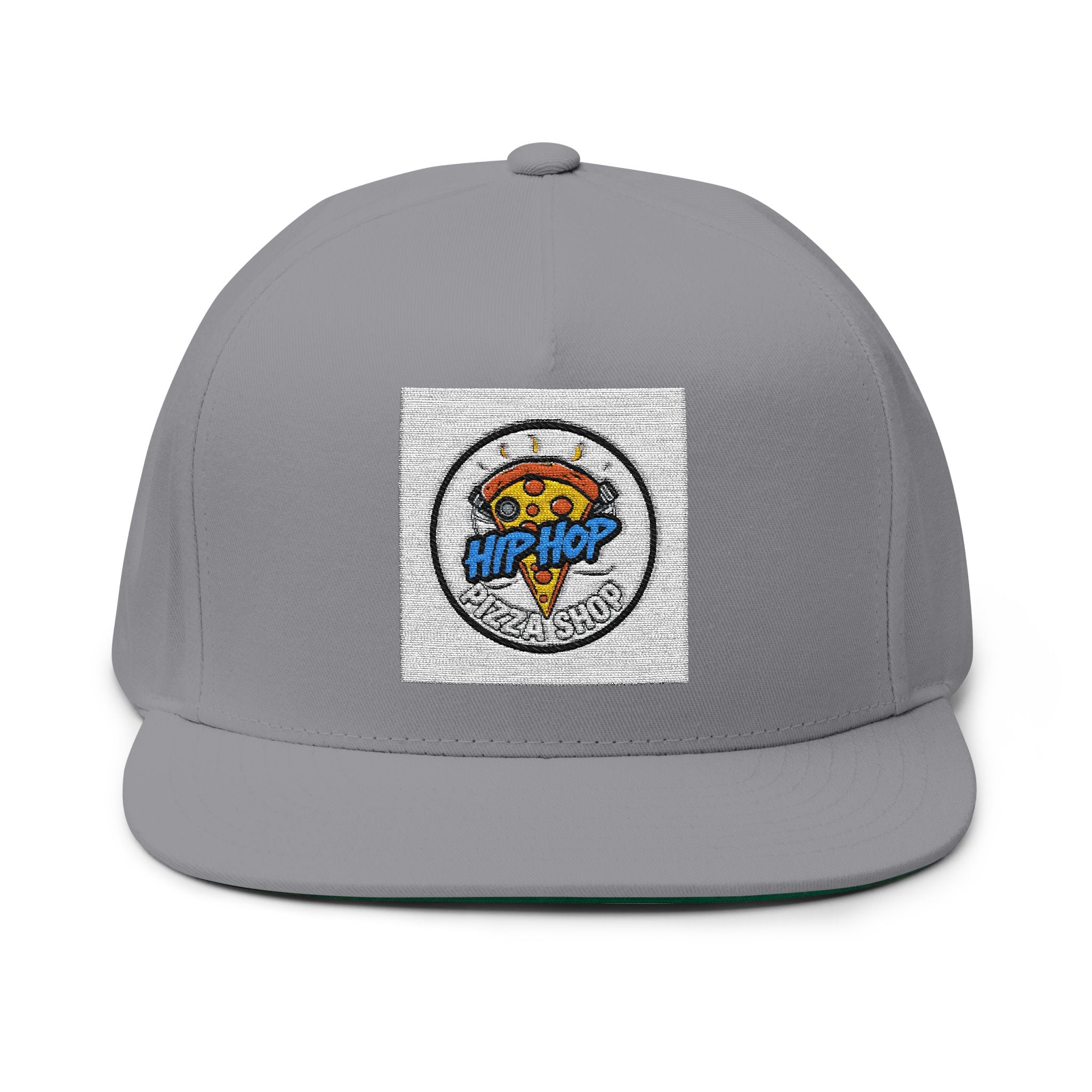 Hip Hop Pizza Flat Bill Cap, Cool Streetwear Hat, Embroidered Cap for Music Lovers, Gift for Hip Hop Fans, Trendy Urban Fashion
