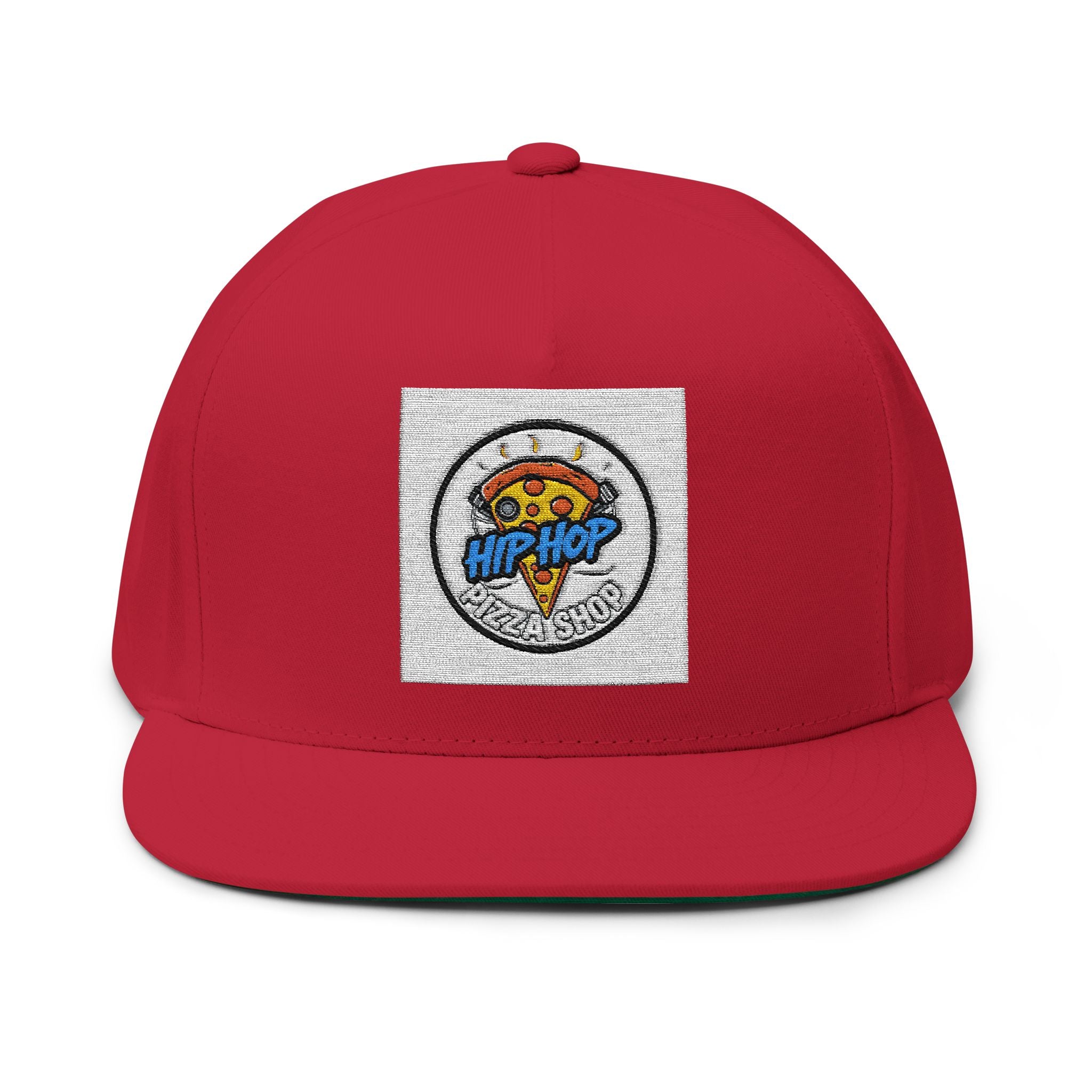 Hip Hop Pizza Flat Bill Cap, Cool Streetwear Hat, Embroidered Cap for Music Lovers, Gift for Hip Hop Fans, Trendy Urban Fashion