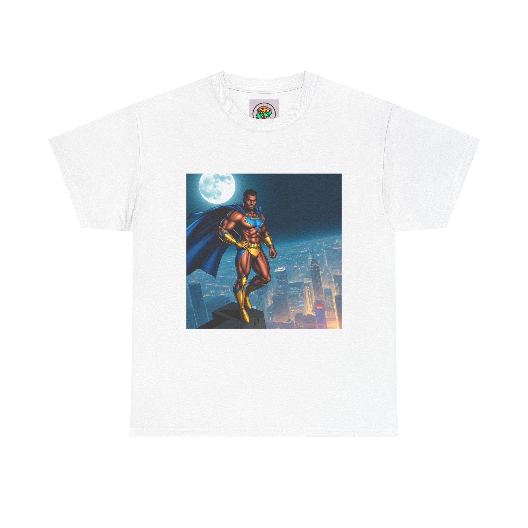 Superhero Skyline Unisex Heavy Cotton Tee, Geek Tee, Unique Gift for Comic Fans, Casual Wear, Birthday Gift, Graphic T-Shirt
