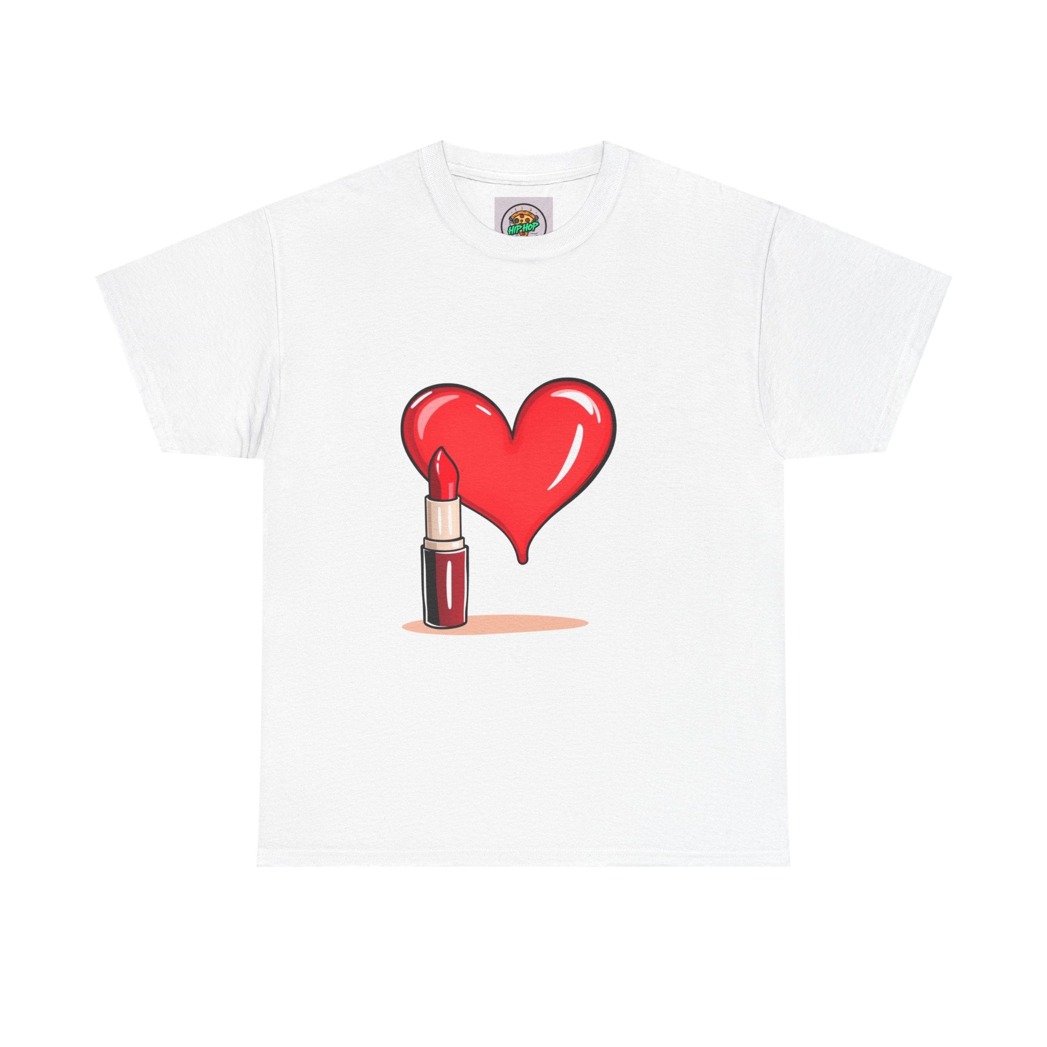 Loving Beauty Tee, Heart and Lipstick Graphic T-Shirt, Perfect Gift for Makeup Lovers, Cute Casual Wear, Valentine's Day