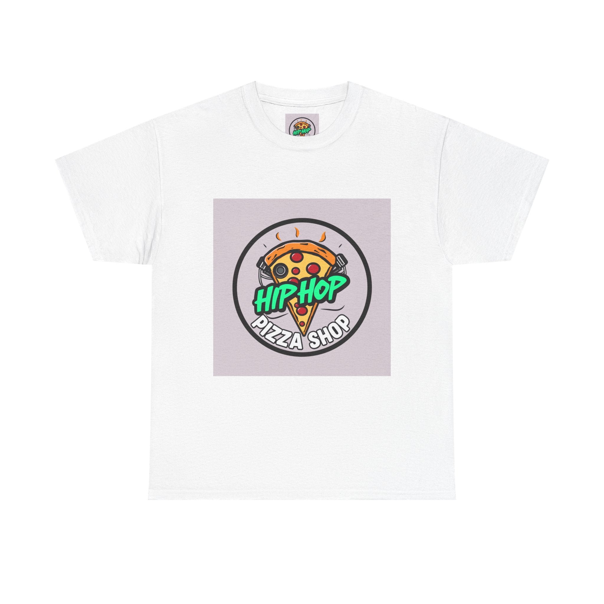 Hip-Hop Pizza Shop Unisex Heavy Cotton Tee, Pizza Lover Gift, Music and Foodie Apparel, Streetwear T-Shirt, Cool Graphic Tee