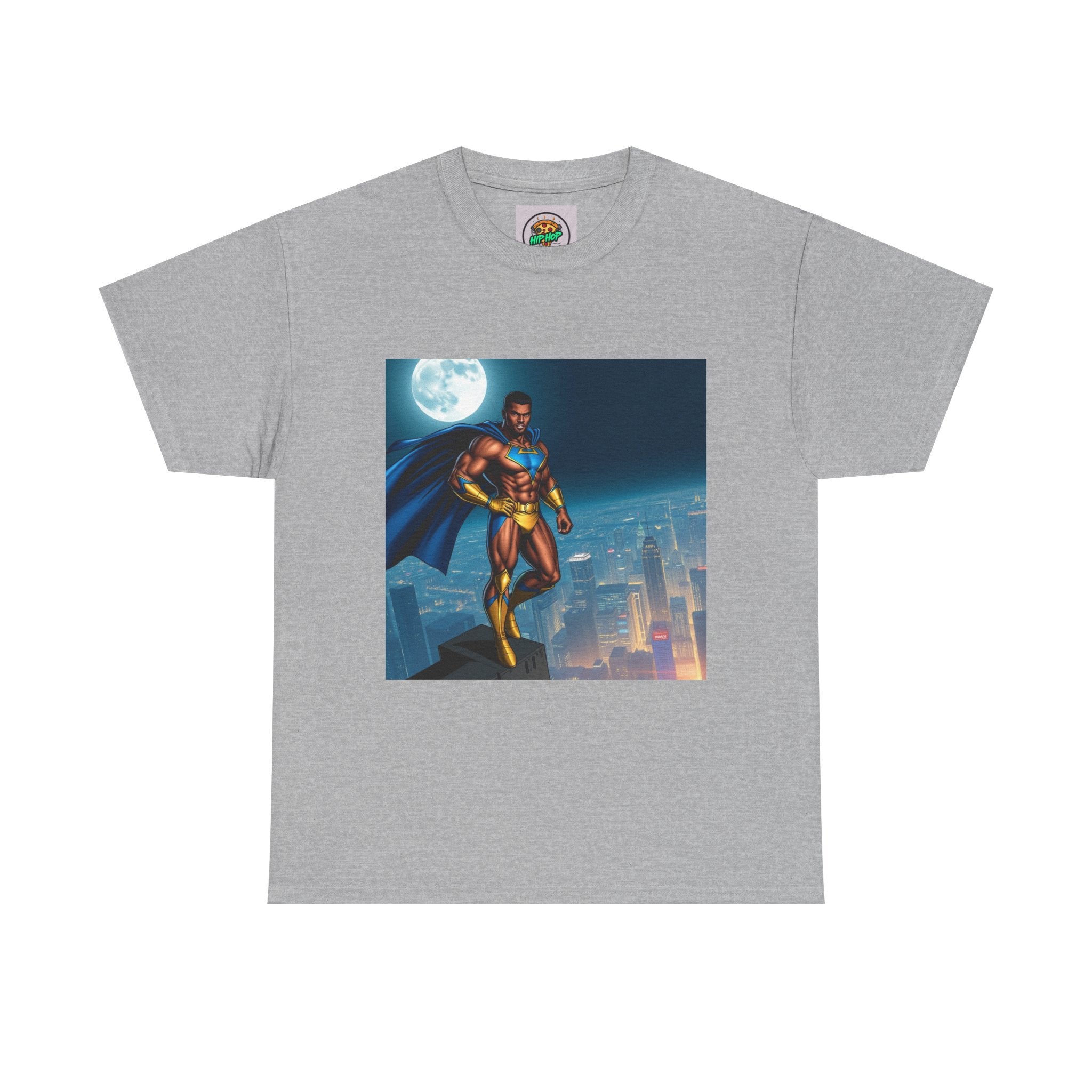 Superhero Skyline Unisex Heavy Cotton Tee, Geek Tee, Unique Gift for Comic Fans, Casual Wear, Birthday Gift, Graphic T-Shirt