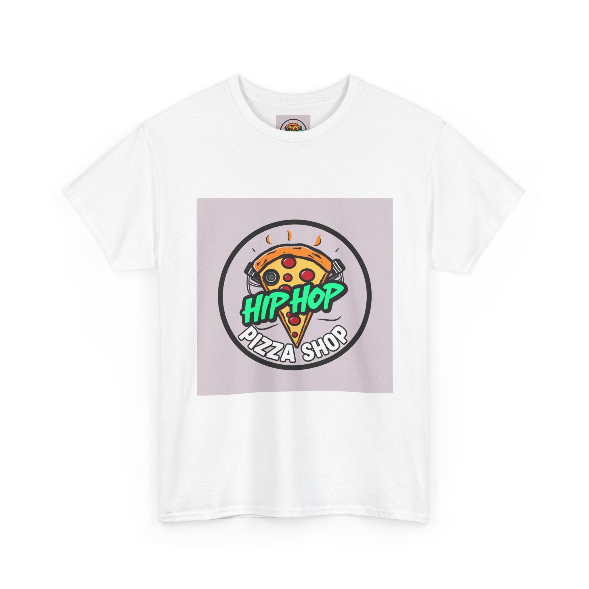 Hip-Hop Pizza Shop Unisex Heavy Cotton Tee, Pizza Lover Gift, Music and Foodie Apparel, Streetwear T-Shirt, Cool Graphic Tee