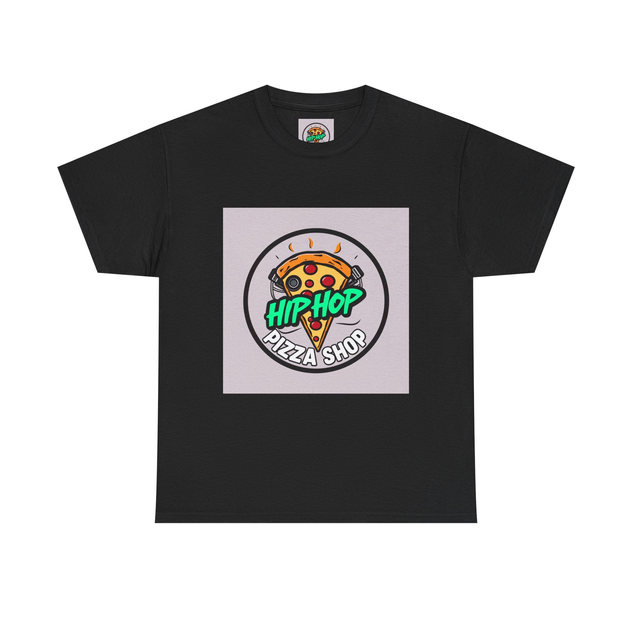 Hip-Hop Pizza Shop Unisex Heavy Cotton Tee, Pizza Lover Gift, Music and Foodie Apparel, Streetwear T-Shirt, Cool Graphic Tee