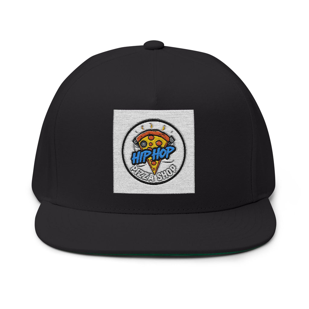 Hip Hop Pizza Flat Bill Cap, Cool Streetwear Hat, Embroidered Cap for Music Lovers, Gift for Hip Hop Fans, Trendy Urban Fashion