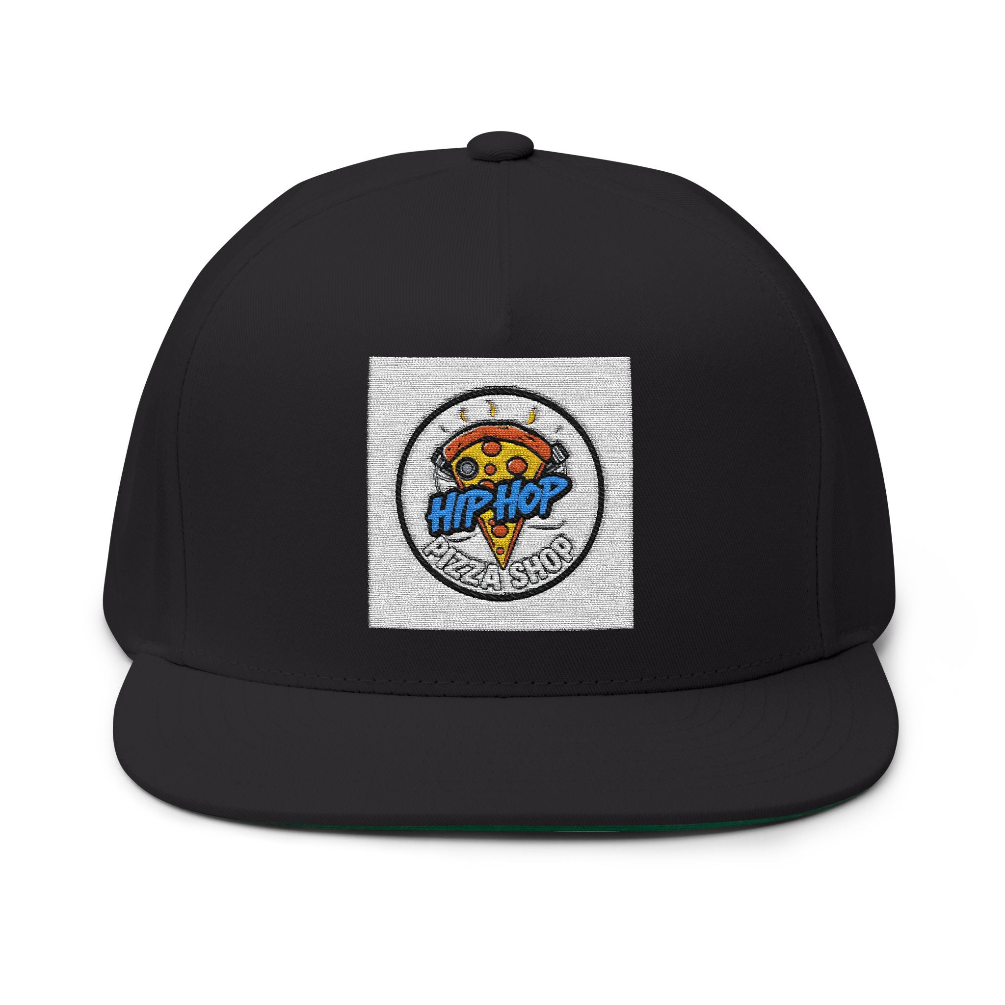 Hip Hop Pizza Flat Bill Cap, Cool Streetwear Hat, Embroidered Cap for Music Lovers, Gift for Hip Hop Fans, Trendy Urban Fashion