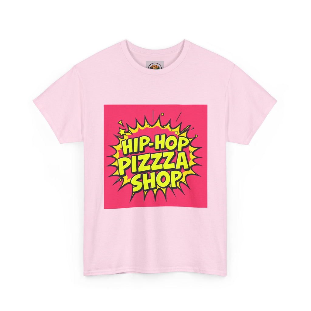 Hip-Hop Pizza Shop Tee, Unisex Heavy Cotton Tee, Streetwear Apparel, Fun Party Shirt, Gift for Food Lovers, Music Enthusiasts
