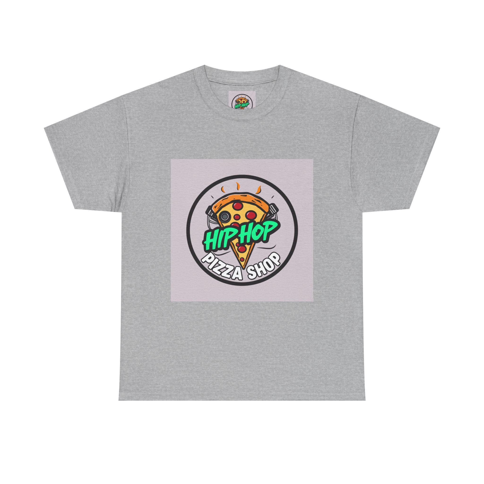 Hip-Hop Pizza Shop Unisex Heavy Cotton Tee, Pizza Lover Gift, Music and Foodie Apparel, Streetwear T-Shirt, Cool Graphic Tee
