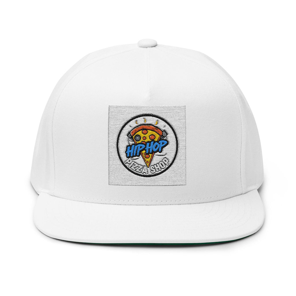 Hip Hop Pizza Flat Bill Cap, Cool Streetwear Hat, Embroidered Cap for Music Lovers, Gift for Hip Hop Fans, Trendy Urban Fashion
